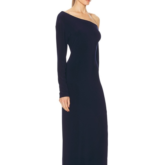 Norma Kamali Dress- Long Sleeve Drop Shoulder Side Slit Gown - True Navy-Large - Picture 4 of 14